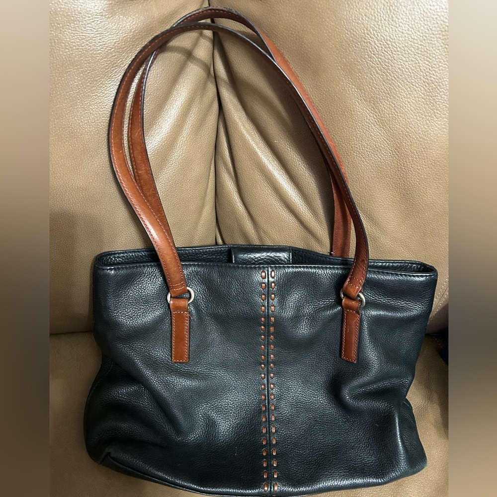 Fossil dark green and Brown Leather Shoulder Bag